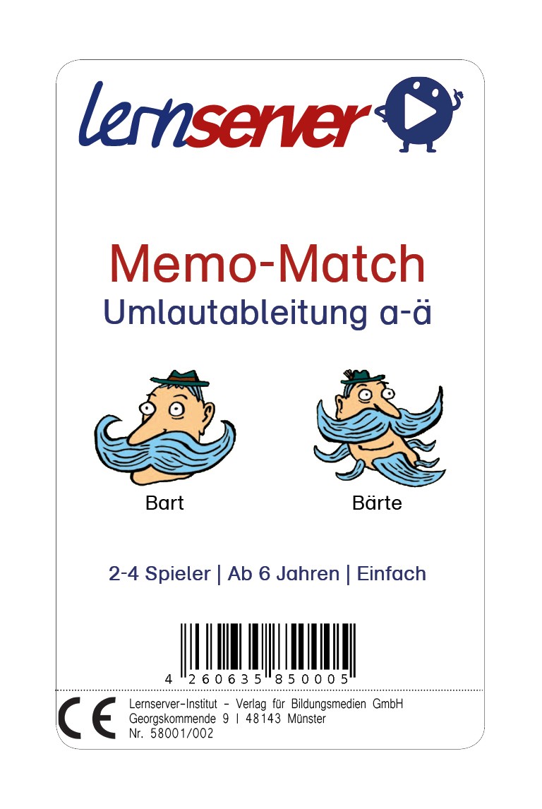 Lernserver-Spiel Memo-Match: Umlautableitung a-ä, leicht, mit Bild